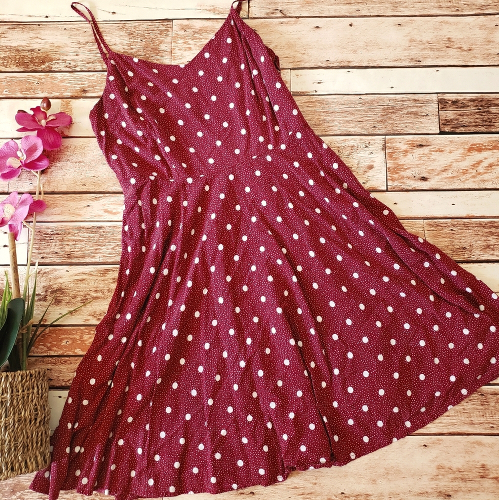 Old Navy Burgundy Polka Dot Spaghetti Strap Dress